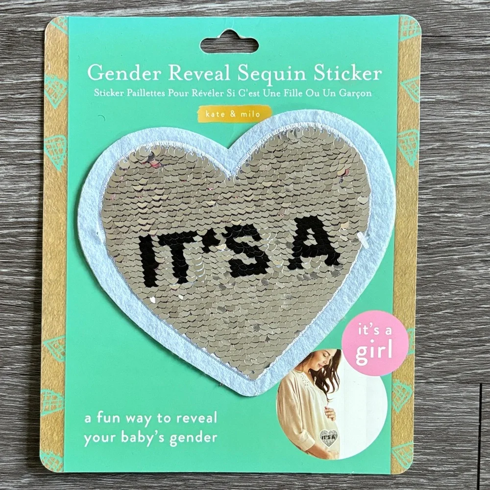 Kate & Milo Gender Reveal Sequin Sticker - Silver Heart